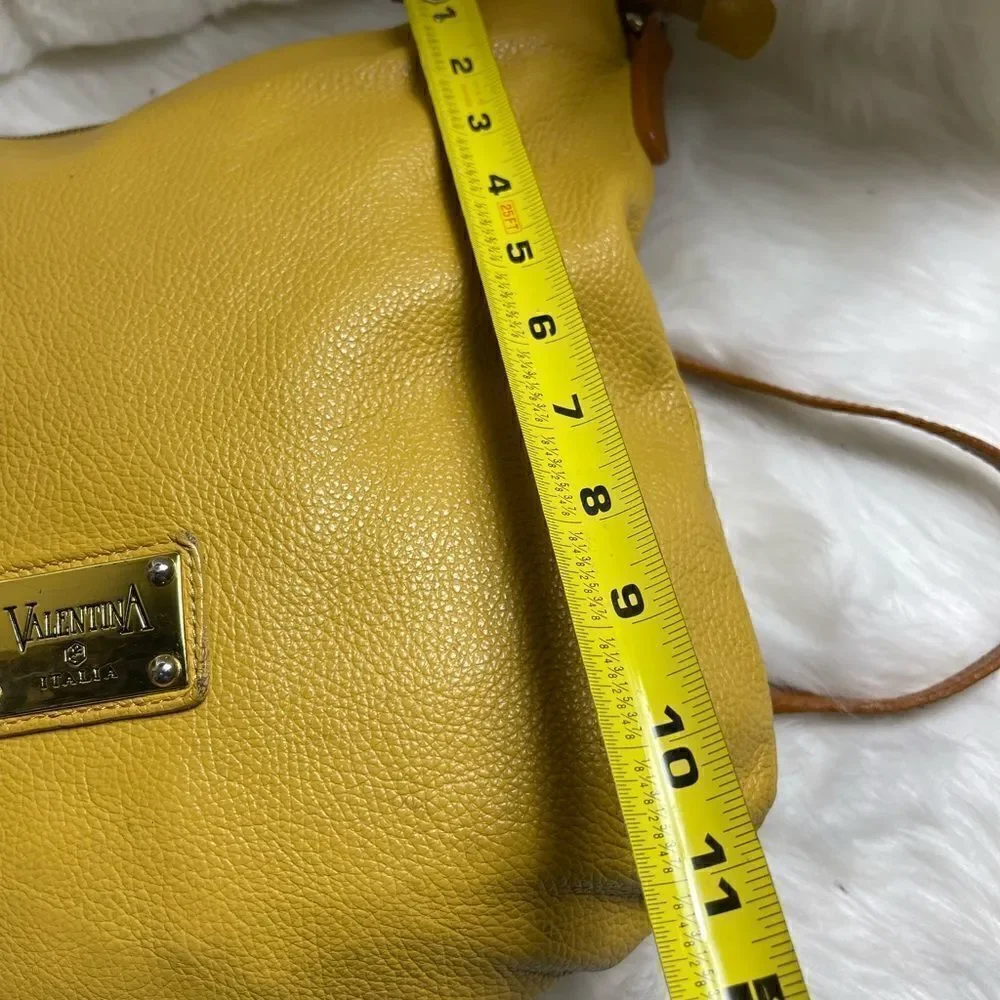 Valentina Italia pebble leather yellow mustard slouch hobo shoulder bag